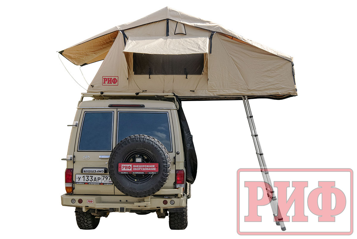 Палатка на крышу автомобиля РИФ Soft RT02-120, тент песочный, с козырьком